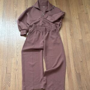 Mauve Half-Zip Pullover & Wide Leg Sweatpants Set